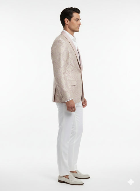 Men’s Lavender and Gold Tuxedo Embroidered Lilac Mauve Blazer – Designer Floral Pattern Wedding & Party Jacket