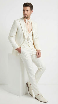 Vinci Men’s Ivory Three Piece Suit – Ivory 3PC Formal Wedding Suit for Groom, Prom and Black Tie Events
