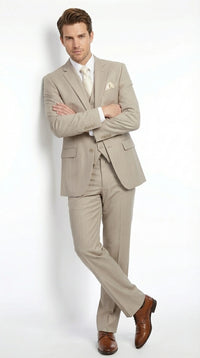 Men’s Tan Pinstripe Three Piece Suit – Classic Fit Pleated Pants Tan Sand Beige Wedding, Church Shadow Ton on Tone Business Suit for Men