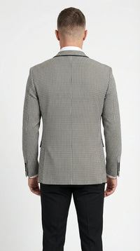 Men’s Black and White Houndstooth Gatsby Inspired Suit – Vintage Style Formal Suit for Wedding, Prom and Classic Events Blazer + Black vest + Black Pants