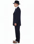 Men’s 1920s Navy Blue Zoot Suit with Fedora Hat and Wingtip Shoes – Classic Gangster 3-Piece Long - Classic Fit Pleated Pants