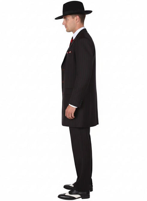 Mens Black and Red Pinstripe Zoot Suit – 1920s Gangster Vintage 3-Piece Suit for Formal, Prom, and Themed Events