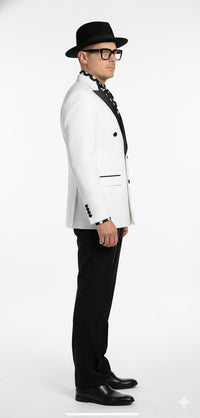 Men’s White and Black Double-Breasted Tuxedo – Modern Slim Fit Formal Suit for Weddings, Parties, and Special Occasions