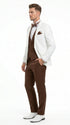 Men’s Ivory and Brown 3 Piece Suit – Elegant White Blazer with Brown Vest and Trousers for Wedding, Prom and Formal Events in off White Cream + Bowtie