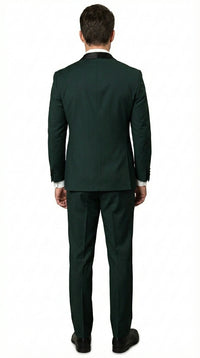 Men’s Hunter Green Tuxedo Suit 3 Piece – One Button Peak Lapel Designer Formal Suit for Wedding, Light Weight Wool By Statement Dark Green