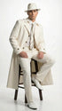 Men’s Ivory Cream Off White Full Length Zoot Suit – Vintage Gangster Style Long Coat Formal Suit