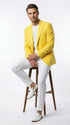 Zacci Brand Men’s Lemon Yellow Blazer Peak Lapel Hopsack Weave – Stylish Formal Blazer Jacket for Wedding, Party, Prom and Smart Casual Wear