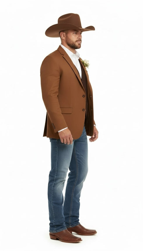 Mens Rust Copper Brown Western Blazer – Cowboy Style Classic Tailored Jacket for Weddings, Rodeos and Country Events