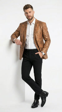Men’s Tan Snakeskin Print Blazer, Brown Sport Coat Camel Alligator Crocodile Animal Print leopard Jacket