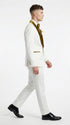 Men’s White Paisley 3 Piece With Vest Prom Tuxedo with Gold Velvet Shawl Lapel, Formal Wedding Suit Set