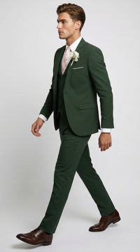 Men’s Forest Green 3 Piece Wedding Suit, Formal Groom Groomsmen Dress Suit Set