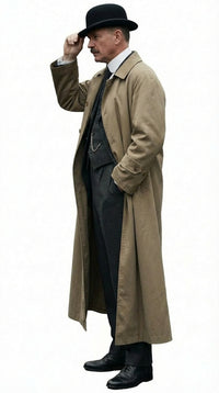 Men's Beige Cotton Trench Coat Suit Package – Classic Long Overcoat