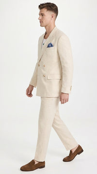 Men’s Light Beige Linen Double-Breasted Suit – Summer Wedding, Beach and Formal 2-Piece Suit