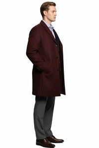 Men’s Burgundy Wool and Cashmere Car Coat – Classic Winter Topcoat for Business and Formal Wear