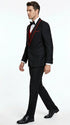 Statement Men's Black with Red Lapel Vested 100% Wool Tuxedo