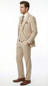 Men’s Tan Beige 3 Piece Tuxedo Suit – Beige Formal Suit Set with Vest, Patterned Lapel and Tie for Wedding, Prom in Tan Khaki Color