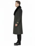 Mens Full Length Olive Overcoat with Black Fur Collar – Luxury Wool Fabric Winter Long Coat in Hunter Green