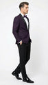 Men’s Eggplant Plum Purple Tuxedo Blazer with Satin Lapel, White Tuxedo Shirt and Matching Purple Bow Tie - Slim Fitted - Prom wedding Suit With Pants