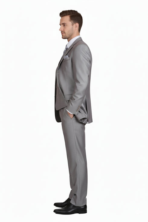 Men’s Light Gray 3-Piece Modern Fit Suit with Vest – Classic Formal Business and Wedding Attire