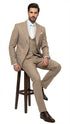 Men's Beige Pinstripe Three-Piece Vested Suit – Tailored Fit Business Attire in Tan Stripe by Rossiman