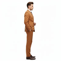 Men’s Vitali Brand Rustish Orange Brown Copper Color Double Breasted Slim Fit Suit