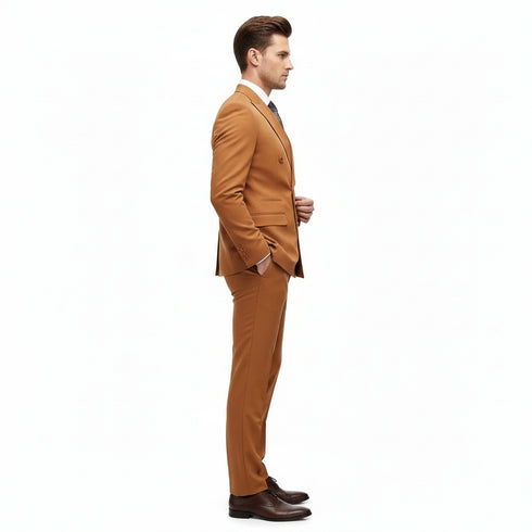 Men’s Vitali Brand Rustish Orange Brown Copper Color Double Breasted Slim Fit Suit