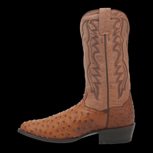 Dan Post Men's Tempe Full Quill Ostrich Round Toe Boots - Saddlebrown