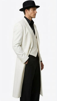 Mens White Long Zoot Suit Costume Set with Black Pants – Wedding, Prom and Party Outfit 1920s - 1930s Gangster Style