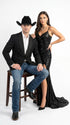 Men’s Black Western Blazer – Cowboy Tuxedo Jacket with Studded Shawl Collar with Glitter Lapel Rhinestone Lapel