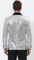 Men’s Silver Sequin Blazer Disco Style Jacket – Black Lapel Party Blazer, Shiny Evening Wear, 70s Dance Outfit, Formal Event Jacket