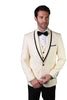 3-Piece Tailored Fit Wool Suit with Bow Tie and Flat Front Pants - Off-White