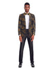 Mens Slim Fit Shawl Prom Blazer in Gold Flower Print