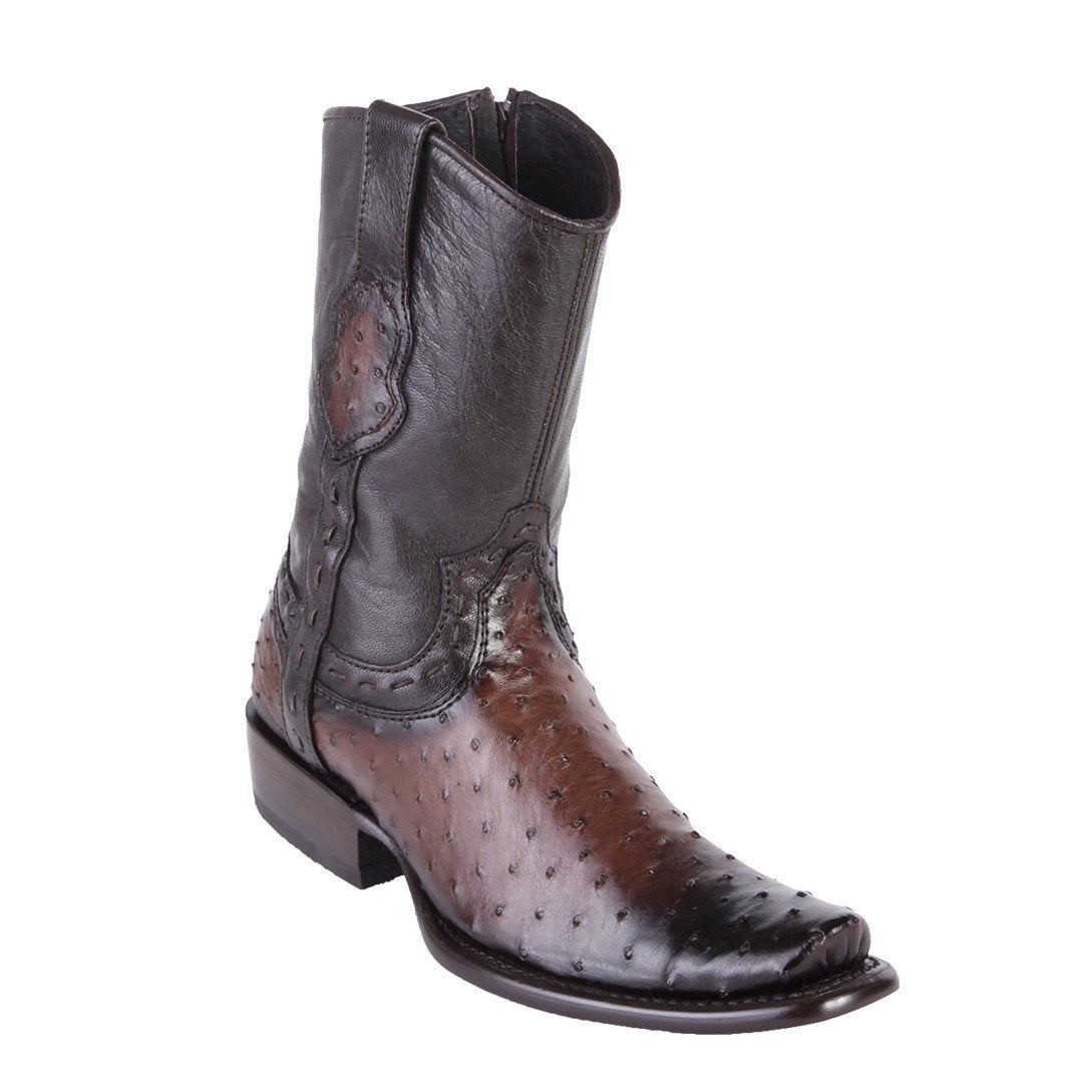 Men's King Exotic Genuine Ostrich Boots Dubai Toe Handcrafted Burnished Brown (479B0316)
