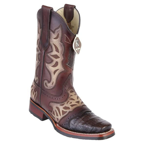 Men's King Exotic Caiman Belly Boots With Saddle Vamp Handmade Burnished Brown (48118207)