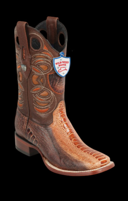 Wild West Botas de Pata de Avestruz Horma Square Toe Miel
