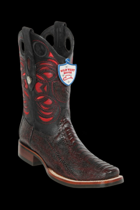 Wild West Botas de Pata de Avestruz Horma Square Toe Black Cherry