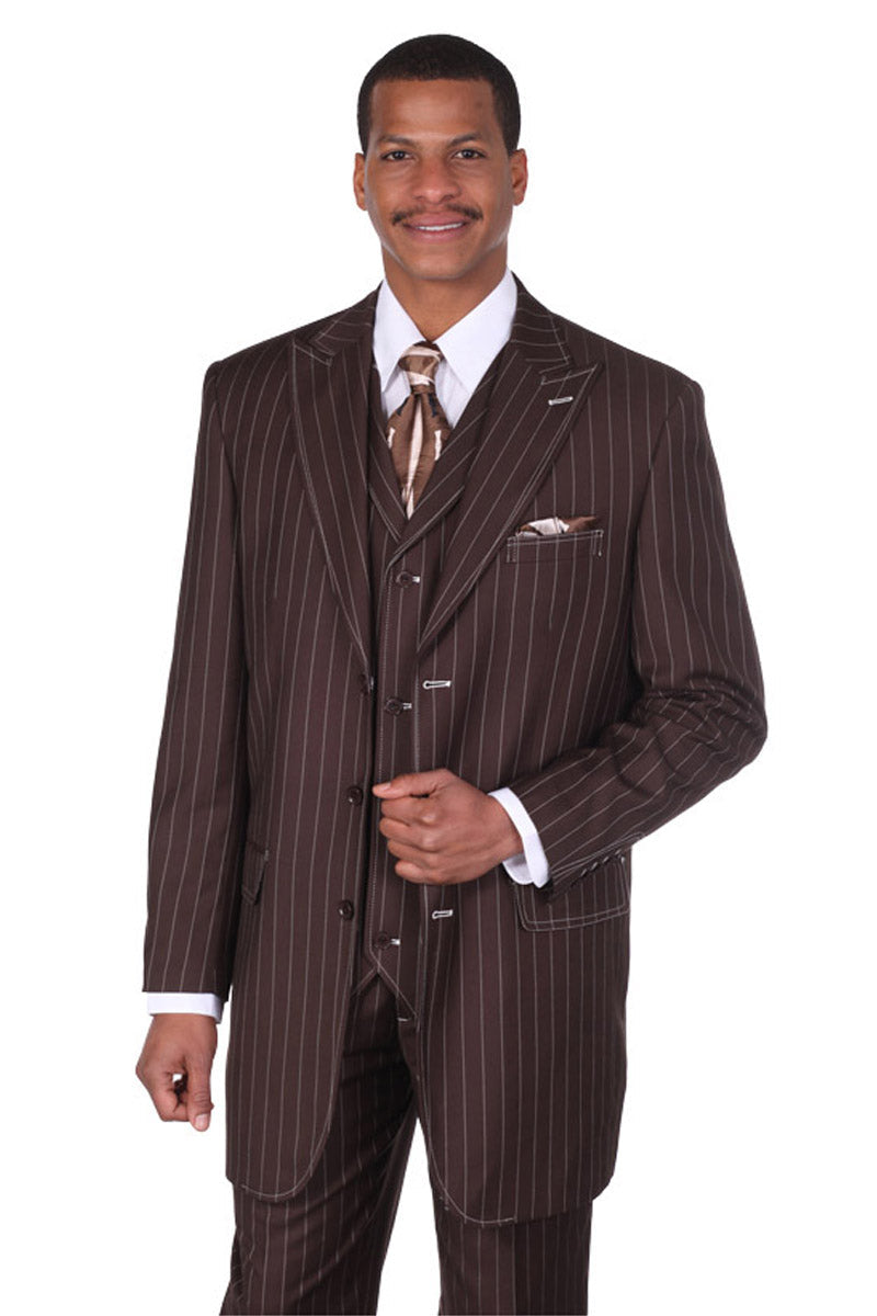 Mens Gangster Suit - 1920s Style 6 Buttons Style Contrast Button Pinstripe Suit Navy Blue main image 0