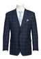 Wool Blend Regular Fit Stretch Checked Blazer in Navy