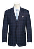 Wool Blend Regular Fit Stretch Checked Blazer in Navy