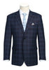 Wool Blend Regular Fit Stretch Checked Blazer in Navy