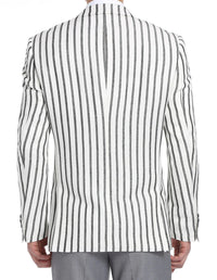 Black Striped Linen Blend Slim Fit 2 Button Blazer