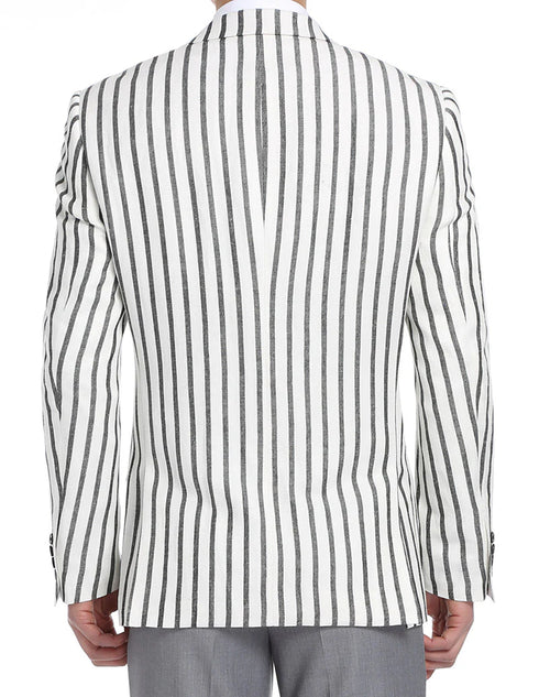 Black Striped Linen Blend Slim Fit 2 Button Blazer