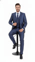 Men’s Navy Blue Shiny Finish 3-Piece Suit Set – Premium Tailored Fit Formal Wedding and Party Sateen Slim Fitted Suit