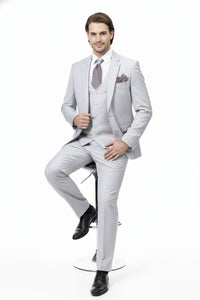 Men’s Very Light Gray Three-Piece Wedding Suit 2 Buttons Modern or Slim Fit Ash Bone Color Steel Grey