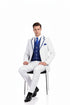 Men’s White and Royal Blue Pinstripe 3-Piece Suit – Classic Fit Blazer with Vest, Pants, and Tie