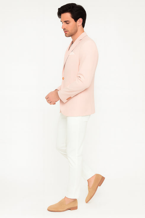 Men’s Blush Pink Slim Fit Blazer – Stylish Two-Button Sport Coat with Notch Lapel