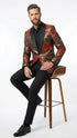 Men’s Red and Gold Floral Pattern Paisley Shawl Lapel | Luxury Evening and Party Wear Jacket Prom Christmas New Year Blazer