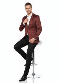 Men’s Slim Fit Maroon Satin Blazer – Elegant Two-Button Formal Suit Jacket for Weddings, in Maroon Wine Color
