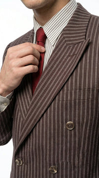 Men’s Brown Pinstripe Bonnie and Clyde Costume Suit – Vintage Gangster 1920s Outfit for Party, Halloween and Themed Events