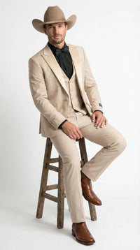 Men’s Tan Cowboy Suit – Western Formal Two Piece Suit for Weddings, Champaign Sand Color